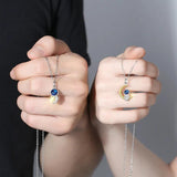 925 Silver Astronaut Moon Pendant Chain Necklace for Couple Gift