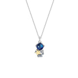 925 Silver Astronaut Moon Pendant Chain Necklace for Couple Gift
