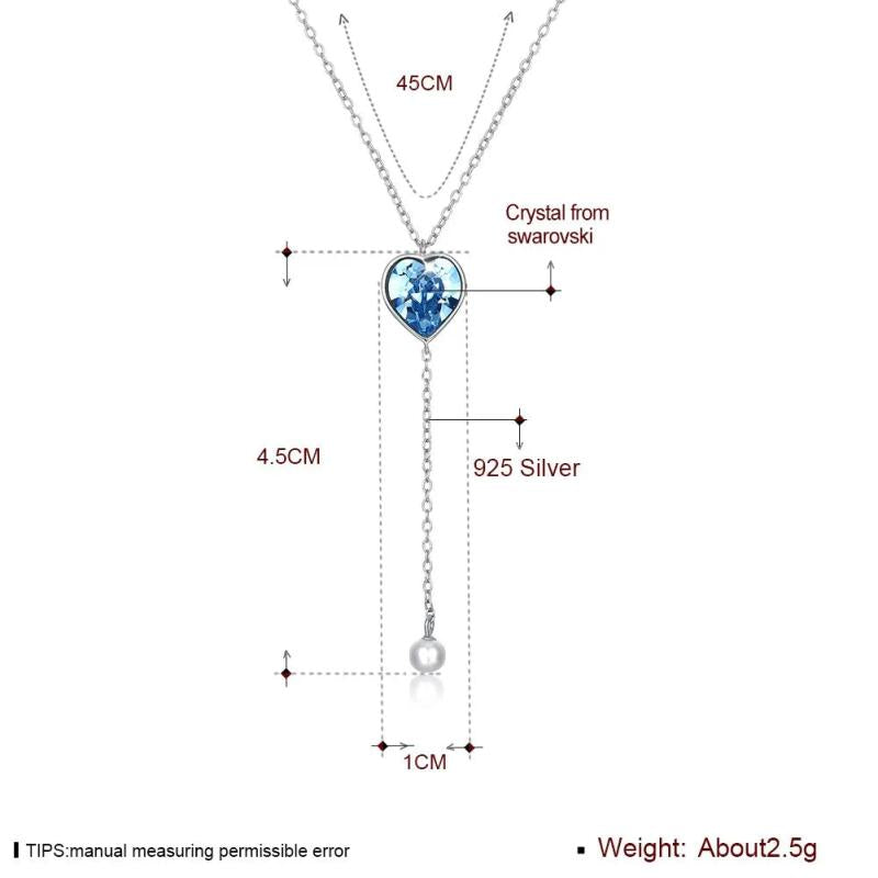 Crystal Heart Pearl Pendants Necklaces 925 Silver Wedding Jewelry