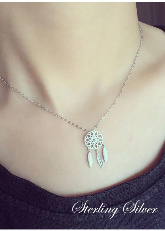 925 Silver Feather Dream Catcher Necklace - Non-Fading Jewelry