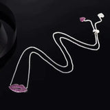 925 Silver Pink Lip Pendant Necklace Double Heart Tail Chain