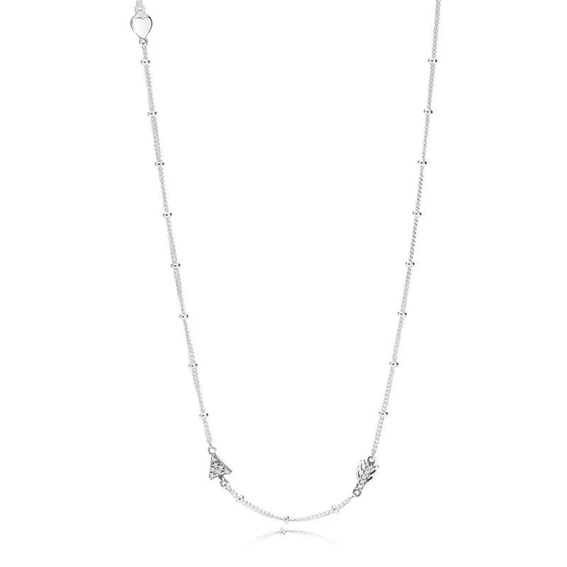 Clear CZ Sparkling Love Arrow Chain Necklace 925 Sterling Silver
