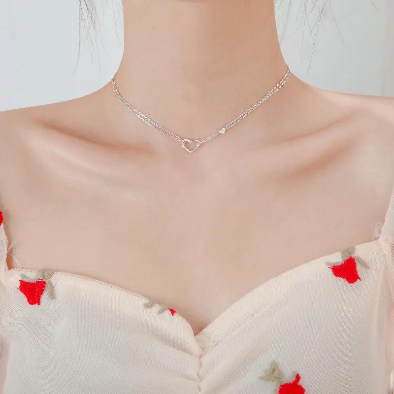 925 Sterling Silver Double-Layer Love Necklace for Modern Women