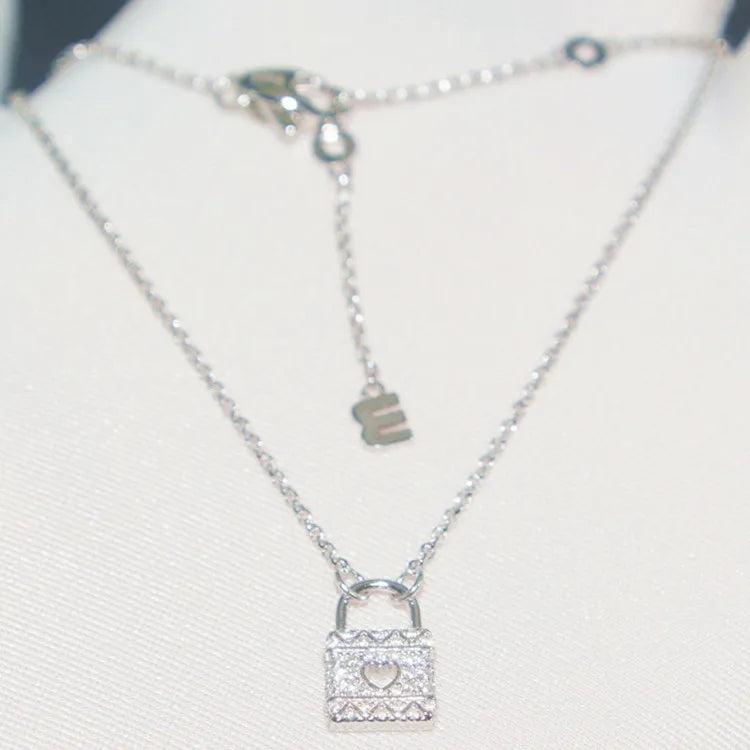S925 Heart-Shaped Lock Necklace Crystal Diamond