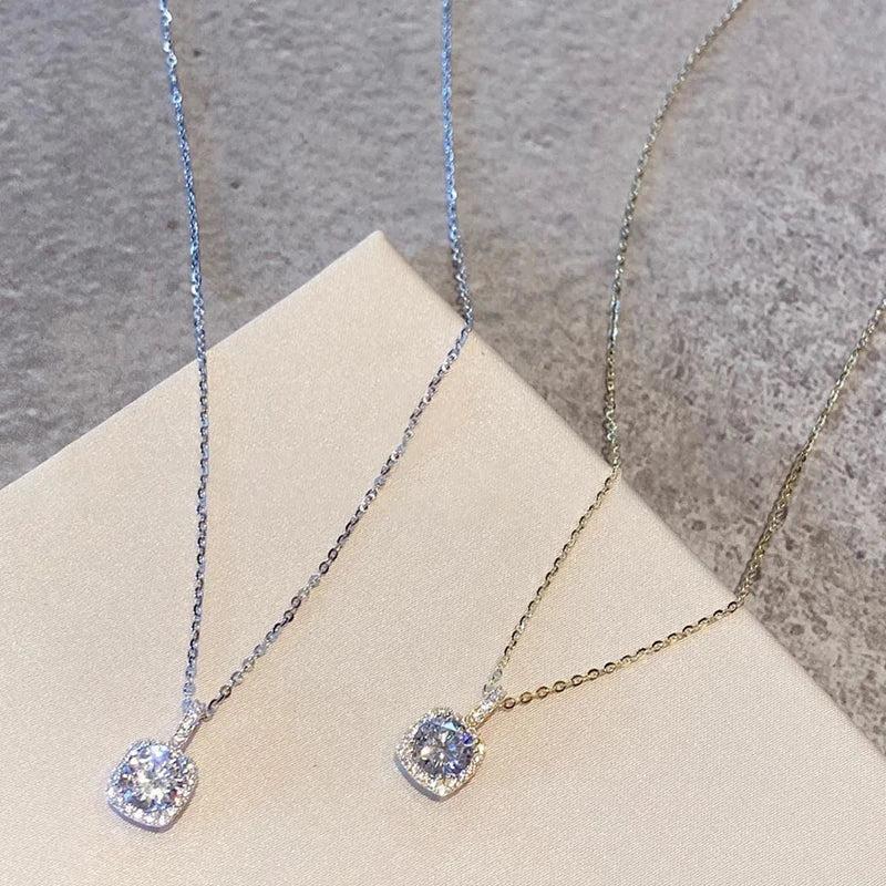 925 Silver Square Zirconia Necklace Geometric Shape Choker Gift