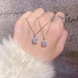 925 Silver Square Zirconia Necklace Geometric Shape Choker Gift