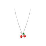 Sweet Red Cherry Pendant S925 Silver Necklace for Female Birthday