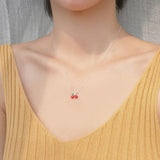 Sweet Red Cherry Pendant S925 Silver Necklace for Female Birthday
