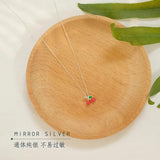 Sweet Red Cherry Pendant S925 Silver Necklace for Female Birthday