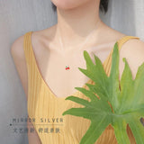 Sweet Red Cherry Pendant S925 Silver Necklace for Female Birthday