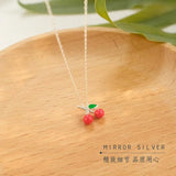 Sweet Red Cherry Pendant S925 Silver Necklace for Female Birthday
