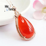 S925 Silver Red Agate Water Drop Zircon Necklace