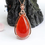 S925 Silver Red Agate Water Drop Zircon Necklace