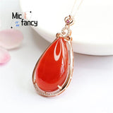S925 Silver Red Agate Water Drop Zircon Necklace