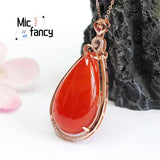 S925 Silver Red Agate Water Drop Zircon Necklace