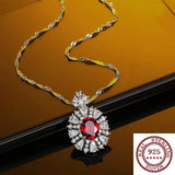 S925 Silver Necklace Oval Sapphire Pendant Diamond Collarbone Chain