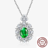 S925 Silver Necklace Oval Sapphire Pendant Diamond Collarbone Chain