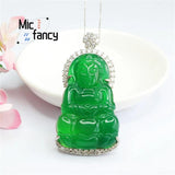 Green Chalcedony Agate Avalokitesvara Necklace Pendant