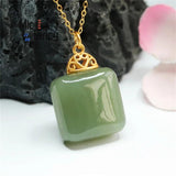 S925 Silver Hetian Yufang Wushi Pendant Necklace Ethnic Style Men Women Gift
