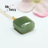 S925 Silver Hetian Yufang Wushi Pendant Necklace Ethnic Style Men Women Gift