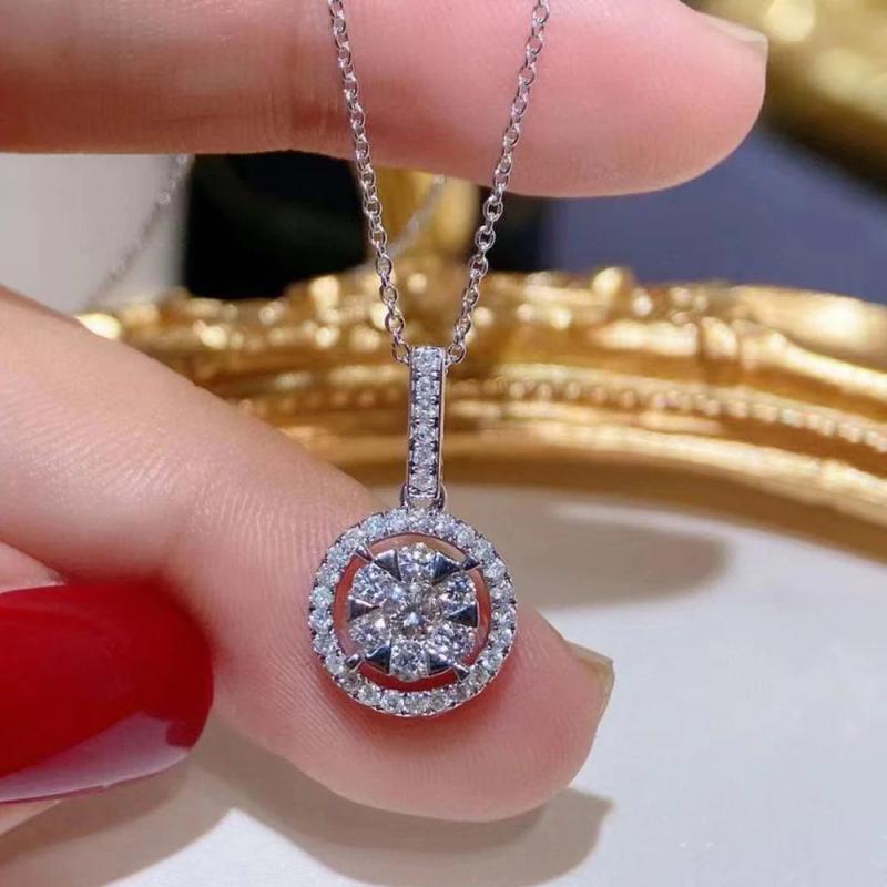 Moissanite Round Pendant Necklace for Women Girls