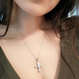 Rectangle Cross Necklace Zircon Collar Chain Girl Gift