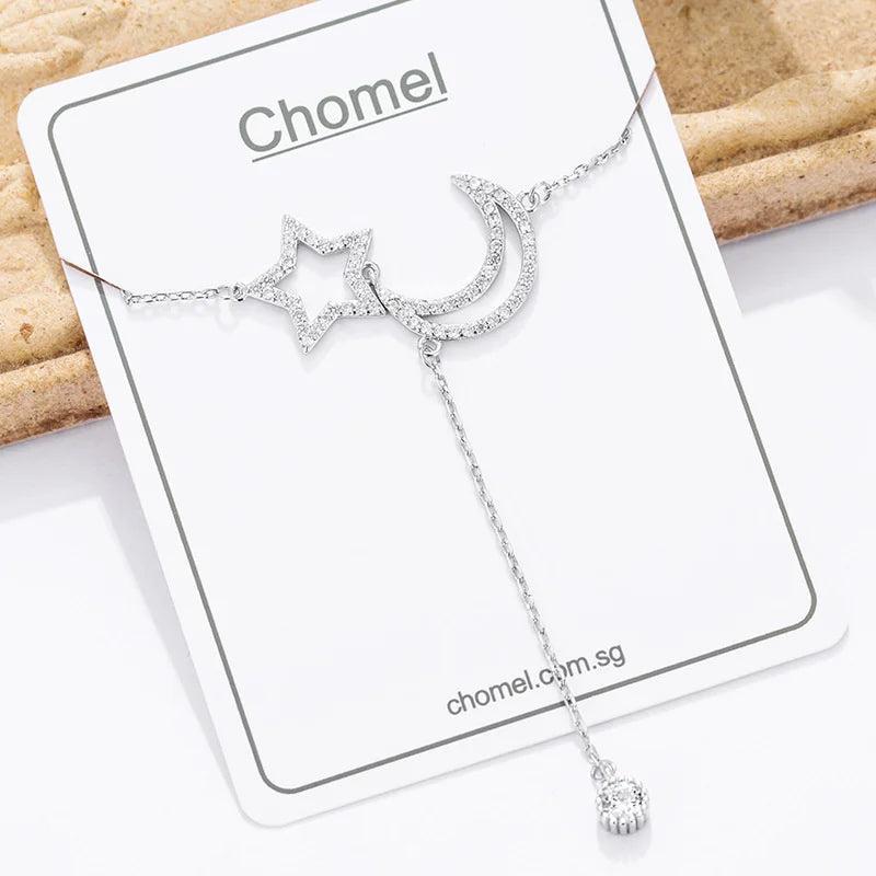 Star Moon 925 Silver Choker Necklace For Women
