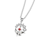 S925 Silver Necklace Lion Red Crystal Pendant Women Necklace