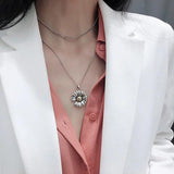 Sterling Silver Chrysanthemum Flower Necklace Retro Hip Hop Jewelry