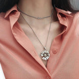 Sterling Silver Chrysanthemum Flower Necklace Retro Hip Hop Jewelry