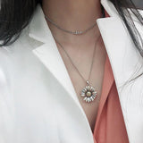 Sterling Silver Chrysanthemum Flower Necklace Retro Hip Hop Jewelry