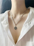 Round Tag Pendant Necklace Five-Star Retro Sweater Chain Short Necklace