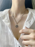 Round Tag Pendant Necklace Five-Star Retro Sweater Chain Short Necklace
