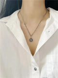 Round Tag Pendant Necklace Five-Star Retro Sweater Chain Short Necklace