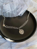 Round Tag Pendant Necklace Five-Star Retro Sweater Chain Short Necklace