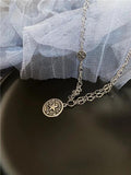 Round Tag Pendant Necklace Five-Star Retro Sweater Chain Short Necklace