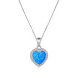 ZFSILVER S925 Silver Diamond-set Opal Sweet Heart Necklace