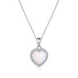ZFSILVER S925 Silver Diamond-set Opal Sweet Heart Necklace
