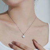 ZFSILVER S925 Silver Diamond-set Opal Sweet Heart Necklace