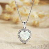 ZFSILVER S925 Silver Diamond-set Opal Sweet Heart Necklace