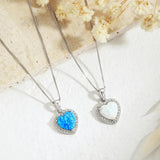 ZFSILVER S925 Silver Diamond-set Opal Sweet Heart Necklace