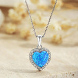 ZFSILVER S925 Silver Diamond-set Opal Sweet Heart Necklace
