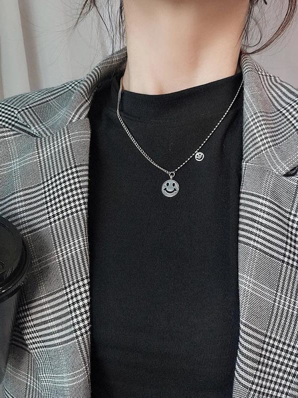 Silver Necklace Clavicle Chain Hip Hop Retro Sweater Chain Boys Girls