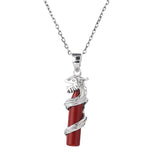 925 Silver South Red Agate Dragon Pillar Necklace Wedding Jewelry