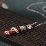 925 Silver South Red Agate Dragon Pillar Necklace Wedding Jewelry