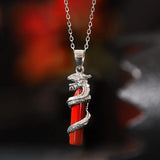 925 Silver South Red Agate Dragon Pillar Necklace Wedding Jewelry
