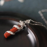 925 Silver South Red Agate Dragon Pillar Necklace Wedding Jewelry