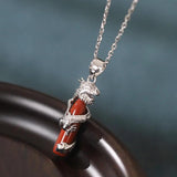 925 Silver South Red Agate Dragon Pillar Necklace Wedding Jewelry