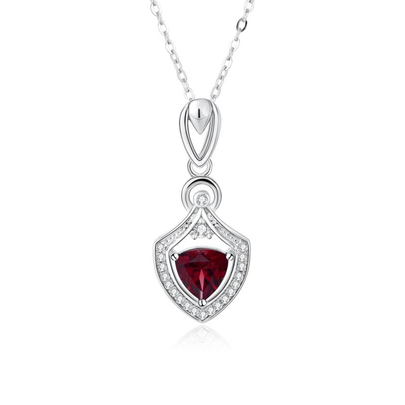 Red Garnet Pendant Necklace Women Sterling Silver Zircon Clavicle Chain
