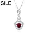 Red Garnet Pendant Necklace Women Sterling Silver Zircon Clavicle Chain